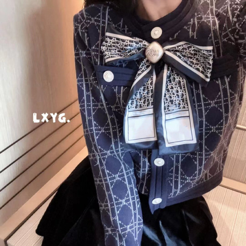 LXYG小香风重工设计感轻奢气质蝴蝶结针织开衫女修身显瘦毛衣秋秋