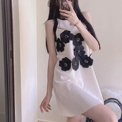 冰丝针织撞色花朵显瘦