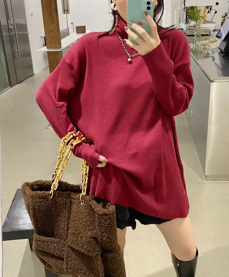 坑条堆堆领宽松显瘦大码打底衫