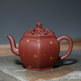 宜兴紫砂壶纯手工壶泡茶壶方器名家陈江260CC底槽青洒金宫灯壶