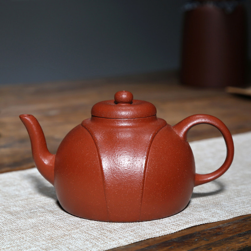 宜兴紫砂壶纯手工收藏极孤品泡茶壶茶具原矿橘皮朱泥350CC龙带壶