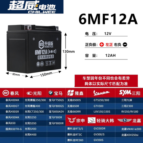 适用铃木DL650 C800 VL800 GSX1300R FTX12-BS摩托车电瓶蓄电池