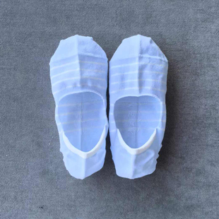 浅蓝色条纹女士隐形袜棉袜无骨缝头防掉跟硅胶浅口船袜夏季