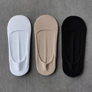 女士无骨船袜棉袜防掉跟硅胶浅口隐形单鞋 袜子肤色白色大码