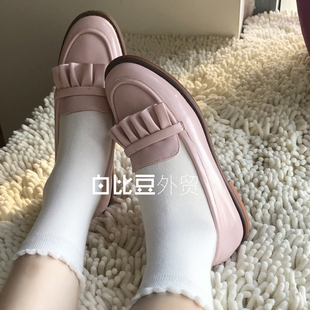 JK制服袜泡泡口花边精梳棉平板女袜日系学生软妹奶白黄黑中筒短袜