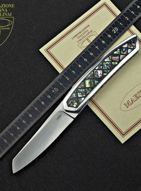 意大利米兰展会藏品ATTI KNIVES高端粉末钢手工定制鲍鱼贝柄折刀