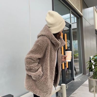 （升级版暖暖熊）海宁100羊毛一体外套加厚帽款冬装女外套161