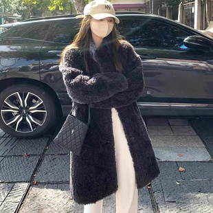 【西伯利亚雪夜】100%绵羊毛一体保暖显瘦立领女长款冬装大衣