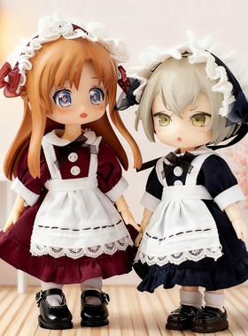 ob11娃衣 复古女仆装 连衣裙套装 蕾丝制服p9 p10 12分bjd娃衣