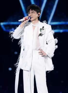 张杰同款手工羽毛轻奢西服套装潮