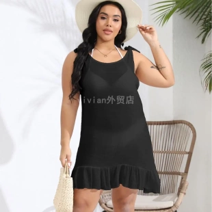 绑带结背心裙连性感露背衣裙比基尼罩衫 荷叶边沙滩罩衫 装 泳衣罩衫