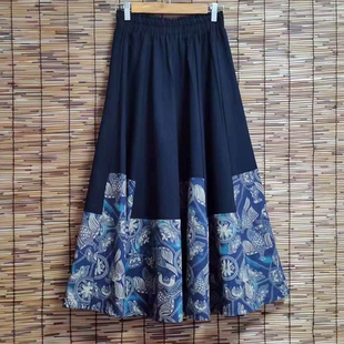 民族风旅游踏青拼接长裙子春夏棉麻大摆裙复古文艺拍照时尚半身裙