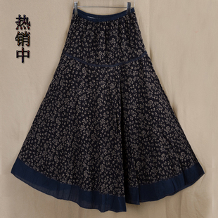 半身裙女春夏印花棉麻裙旅游广场舞休闲穿大摆裙民族风文艺长裙子
