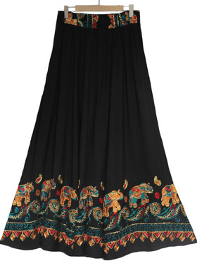 长裙大摆型民族风a字薄小象图案