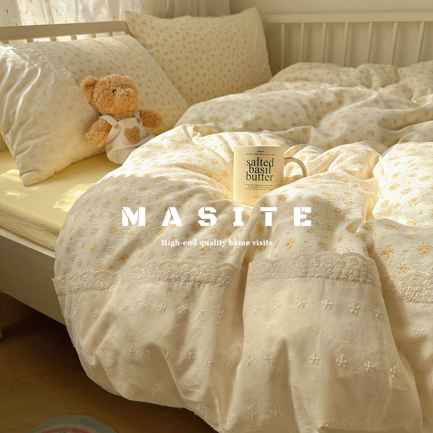 A类公主风宽花边双层纱四件套1.5m1.8纯棉床单被套床上用品三件套