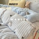 高端可爱KT猫牛奶绒床上四件套卡通冬季 加厚珊瑚绒床单被套三件套