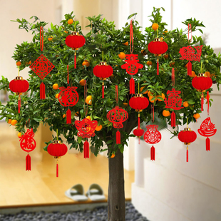 春节植绒小红灯笼挂饰场景布置室内外树上装饰新年喜庆盆景小挂件