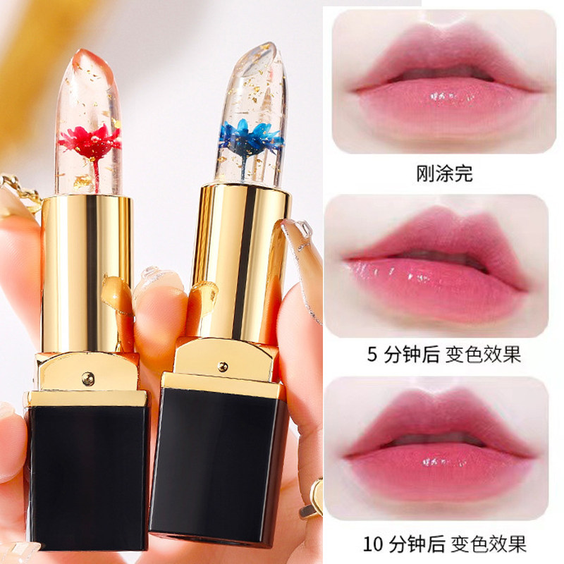 鲜花温变口红果冻花瓣唇膏体温变唇膏/口红