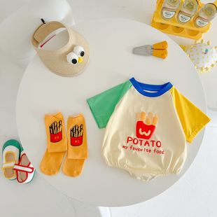 炸薯条造型哈衣爬服 2岁婴儿服装 宽松潮流宝宝三角包屁衣 韩版