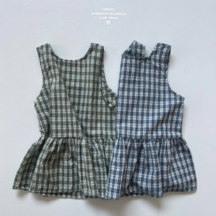 现货GOU韩国童装26春夏季洋气女童清新日系ins风格子背心裙连衣裙
