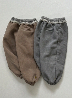 现货GOU韩国童装25冬男女童百搭休闲运动保暖中大童加绒卫裤长裤