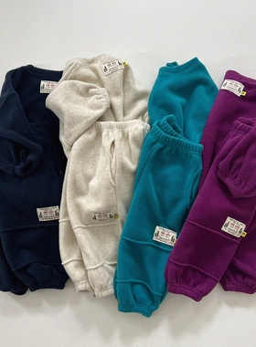 现货GOU韩国童装25冬季男女童摇粒绒中大童毛绒休闲运动卫衣套装