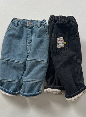 现货GOU韩国童装25冬季男女童百搭加厚棉裤中大童加绒牛仔裤长裤