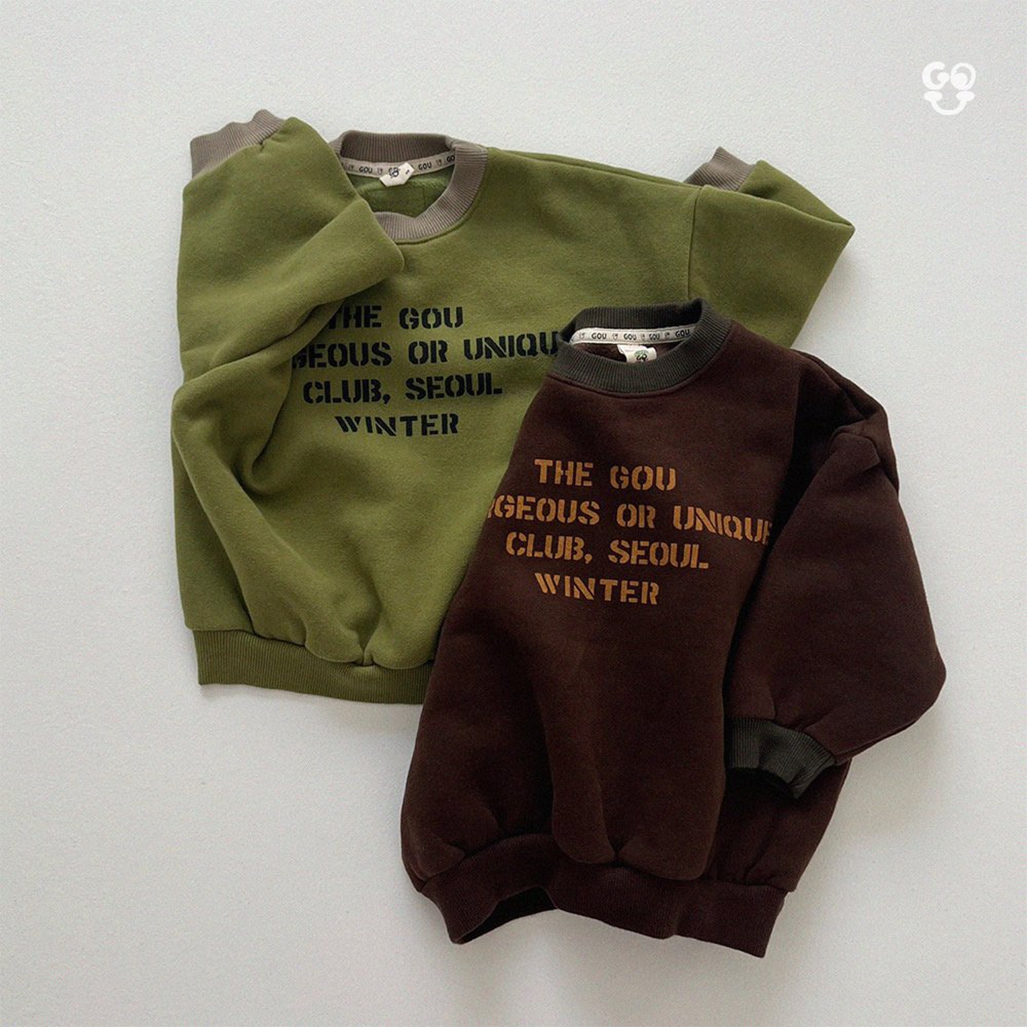 现货GOU韩国童装25冬季男女童亲子款百搭休闲中大童字母加绒卫衣