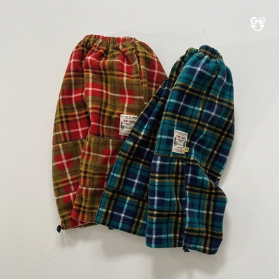 现货GOU韩国童装格子毛绒卫裤