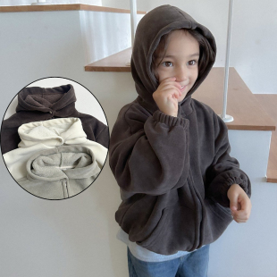 现货Digreen韩国童装25冬季男童女童加厚保暖抓毛灯芯绒连帽外套