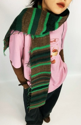 尢系UXI “旧街影像”日系复古撞色针织流苏条纹围巾