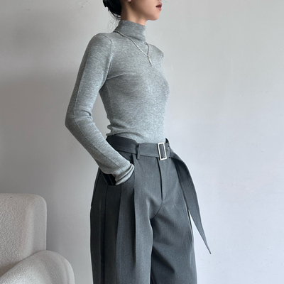 尢系UXI 2024秋冬新款半高领羊毛打底衫修身显瘦长袖针织衫上衣女