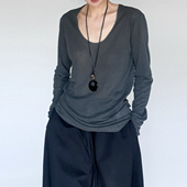 尢系UXI 简约百搭U领设计纯棉亲肤宽松显瘦打底衫 内搭T恤上衣