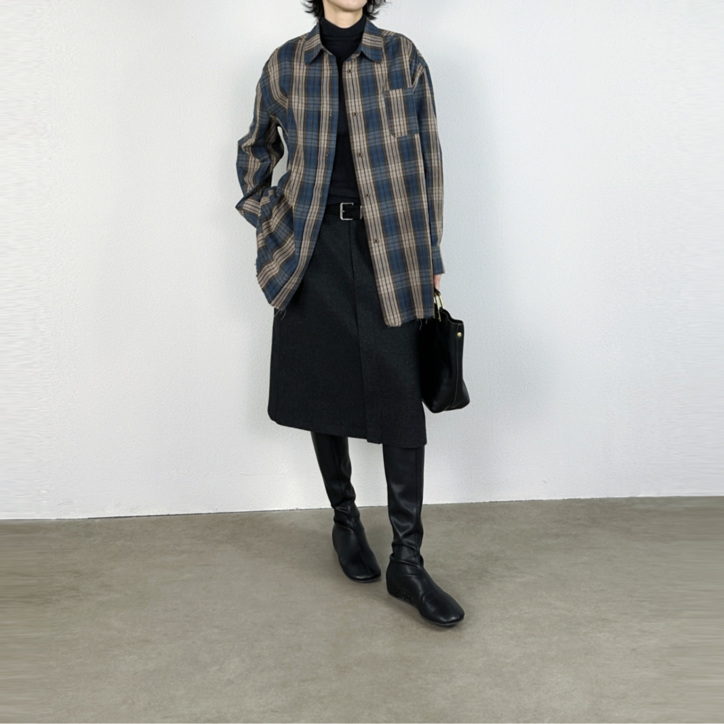 尢系UXI复古风格子衬衫女宽松慵懒长袖翻领百搭显瘦上衣纯棉衬衣