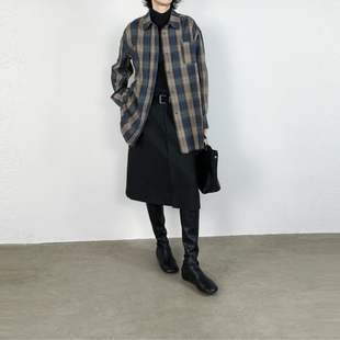 翻领百搭显瘦上衣纯棉衬衣 女宽松慵懒长袖 尢系UXI复古风格 子衬衫