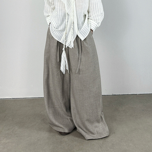 配腰绳 尢系UXI 2025秋冬韩系简约磨毛毛呢休闲阔腿裤