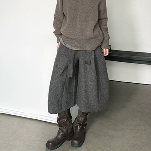 七分裤 尢系UXI 100%羊毛绒面秋冬女百搭显瘦宽松慵懒设计感中裤