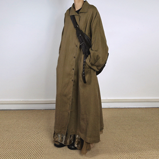 尢系UXI 翻领设计天丝亚麻小众风衣外套 2025早秋复古文艺气质款