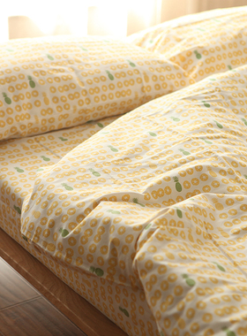 Castle Garden斜纹全棉印花多件套床笠被套床单枕套组合 南岛菠萝