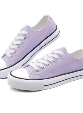 浅紫色帆布鞋女大码2025新款低帮透气简约时尚高性价比百搭学生