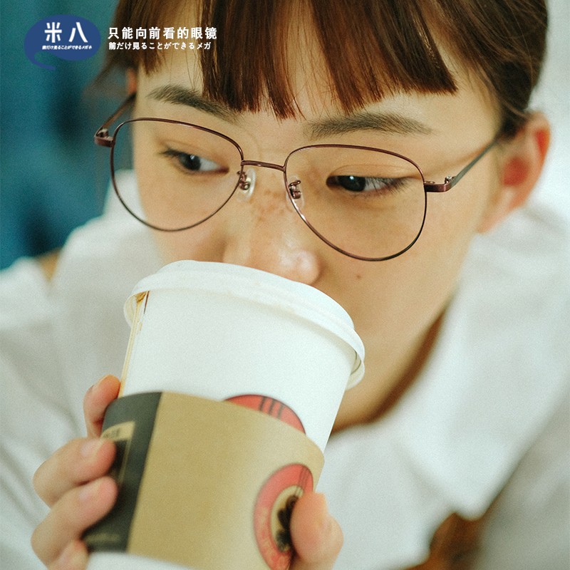 限量新品komehachi眼镜椭圆框复古金丝细边金属显脸小平光眼镜架