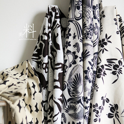 布料纯麻白底印花装饰盖巾床单