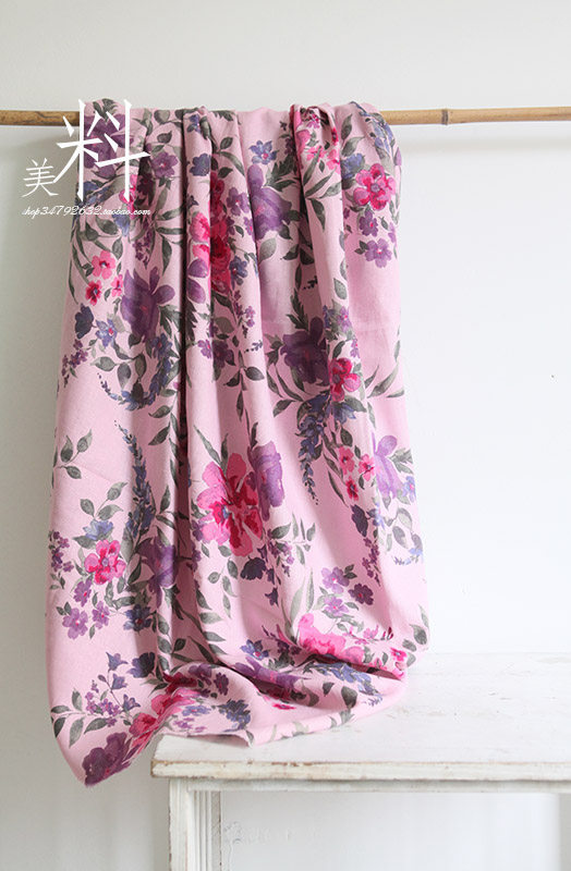 玫瑰花布料 衣服布料diy 连衣裙 大花布 水洗棉麻服装面料做睡衣