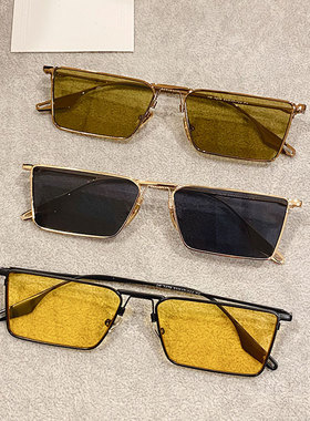 复古长方形墨镜男士潮流痞帅绿色眼镜黄色透明女网红款个性太阳镜