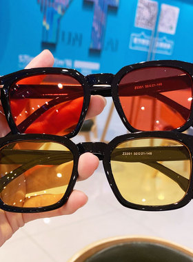 复古透明红色蓝色墨镜方形黑框黄色眼镜男日系网红2024新款太阳镜