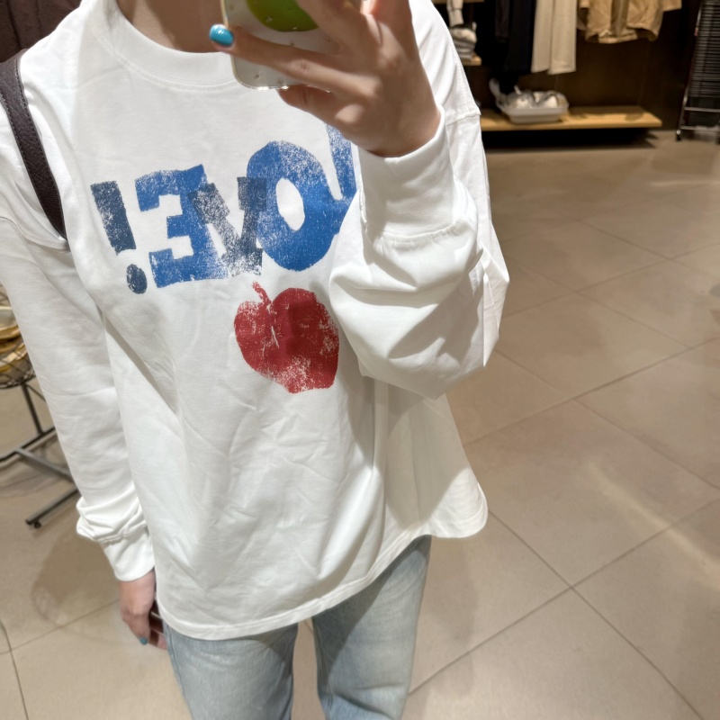 【现货】白色纯棉印花圆领卫衣T恤女2025秋季新款慵懒风美式上衣