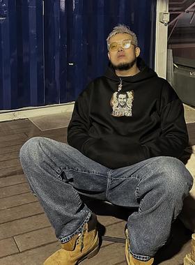 SSTD国潮春秋新品毒枭嘻哈印花美式宽松套头情侣帽衫潮男小众卫衣