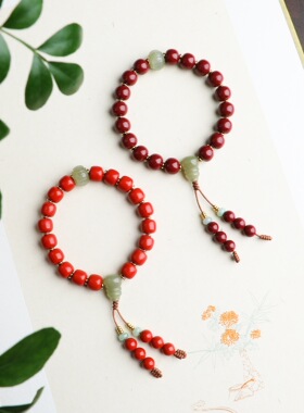 朱砂8MM手链手串搭配天然和田玉