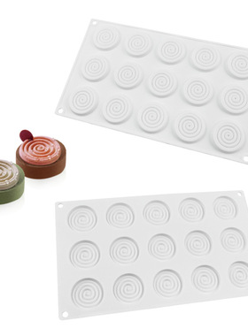 15连白色圆环 年轮 蚊香形矽胶蛋糕慕斯硅胶模具 螺纹形法式甜品