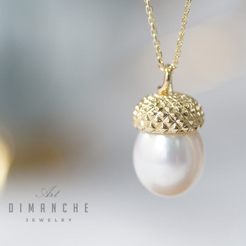 dimanche蒂梦希珠宝冰河世纪松鼠橡果吊坠18k金淡水珍珠松果项链